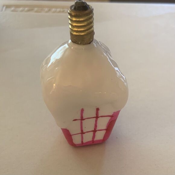 Vintage Figural Milk Glass Christmas Lantern Light Bulb Japan 16V WORKS Pink/wht - Picture 5 of 7